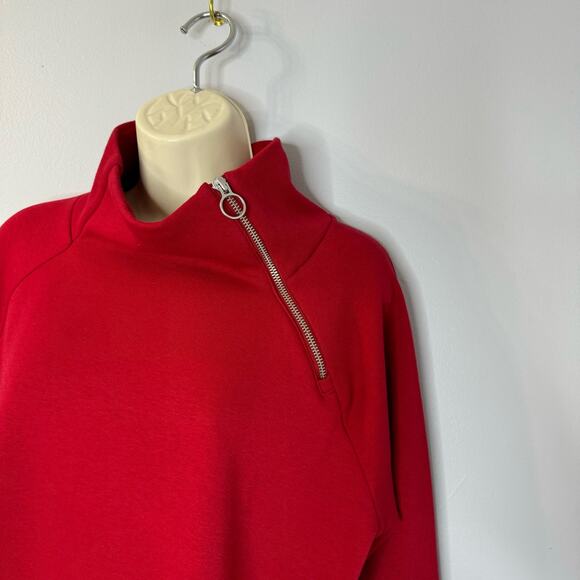 Athleta Cozy Karma Asym Weatshirt Dress Red Soft Fleece Lined Casual Women's M - Picture 13 of 16